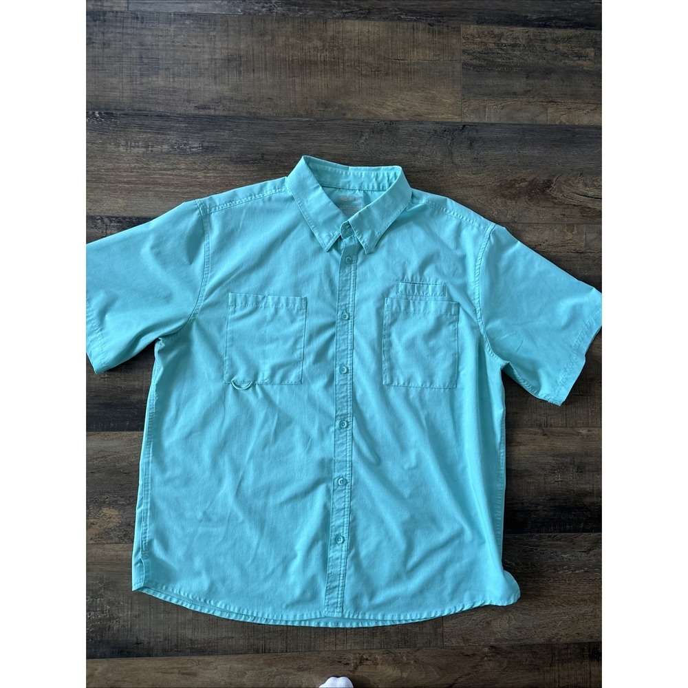Silver Bait Fishing Shirt Short Sleeve Pockets Button Sz XL Vented Teal UPF50